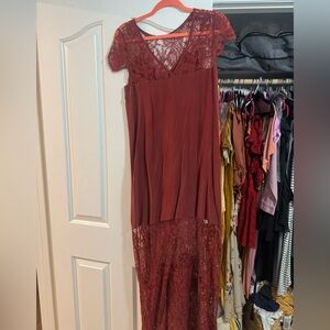 Nightcap maxi Lace Dress in Deep Red